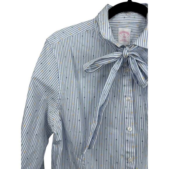 Brooks Brothers Womens Striped Funfetti Tie Neck Button Down Blouse Size 14 - Picture 5 of 10